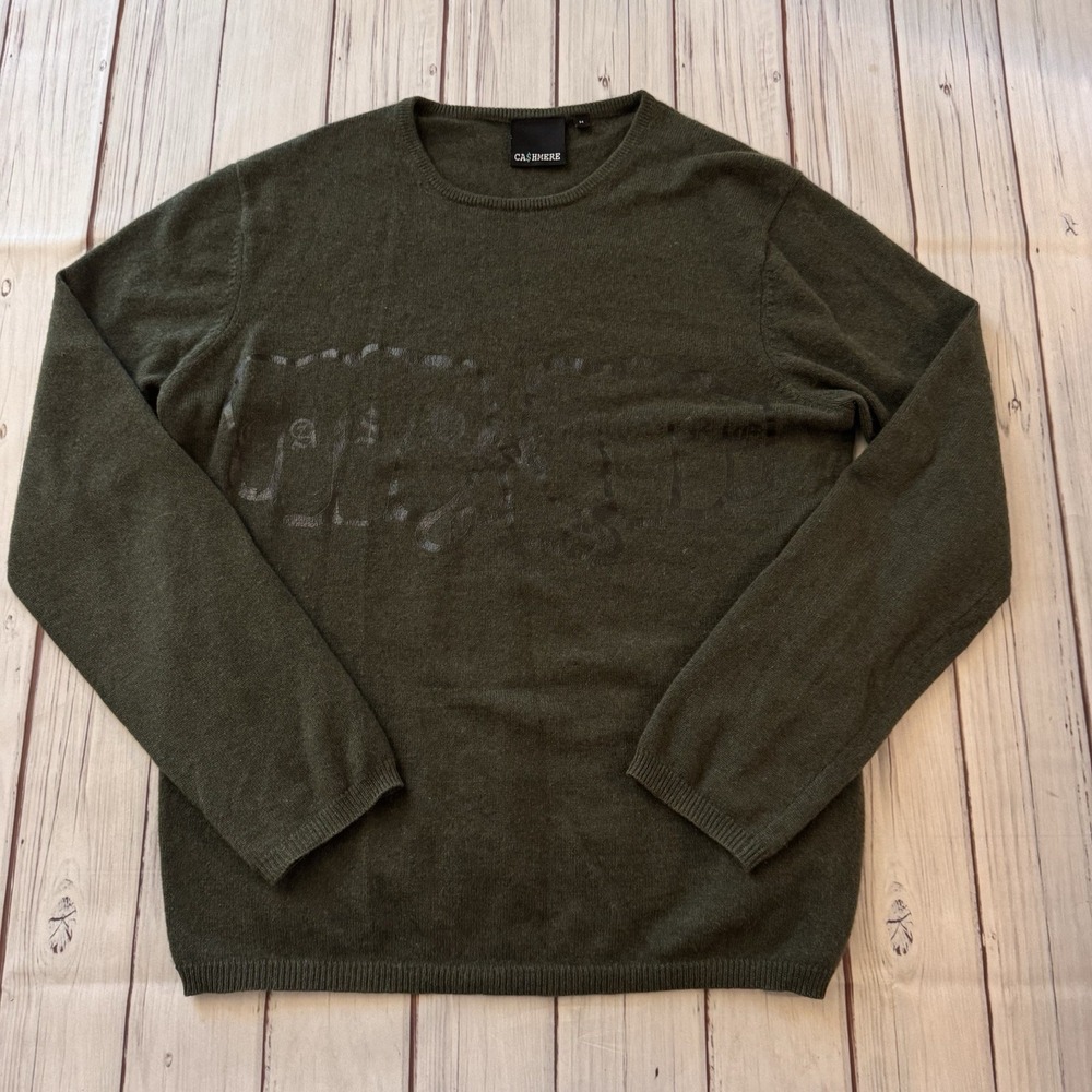 Ca$hmere Crewneck Sweater M Olive Green Lightweight Cashmere Pullover Knuckles‎